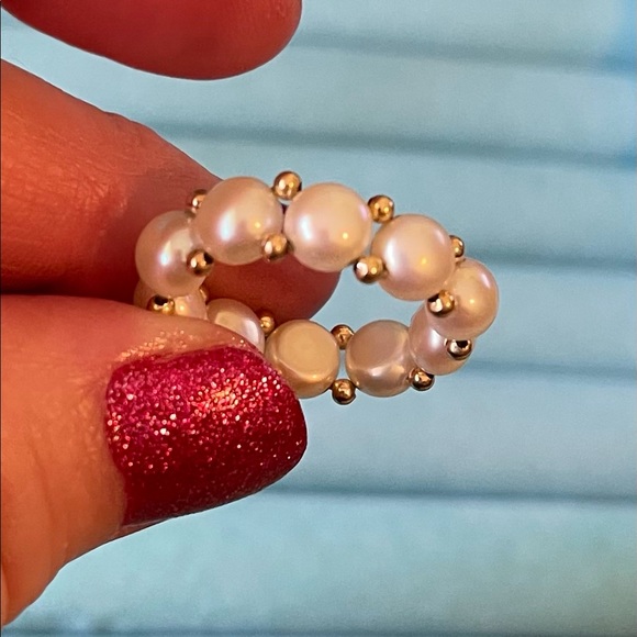 Genuine Honora White Button Pearl Stretch Ring - Picture 7 of 10